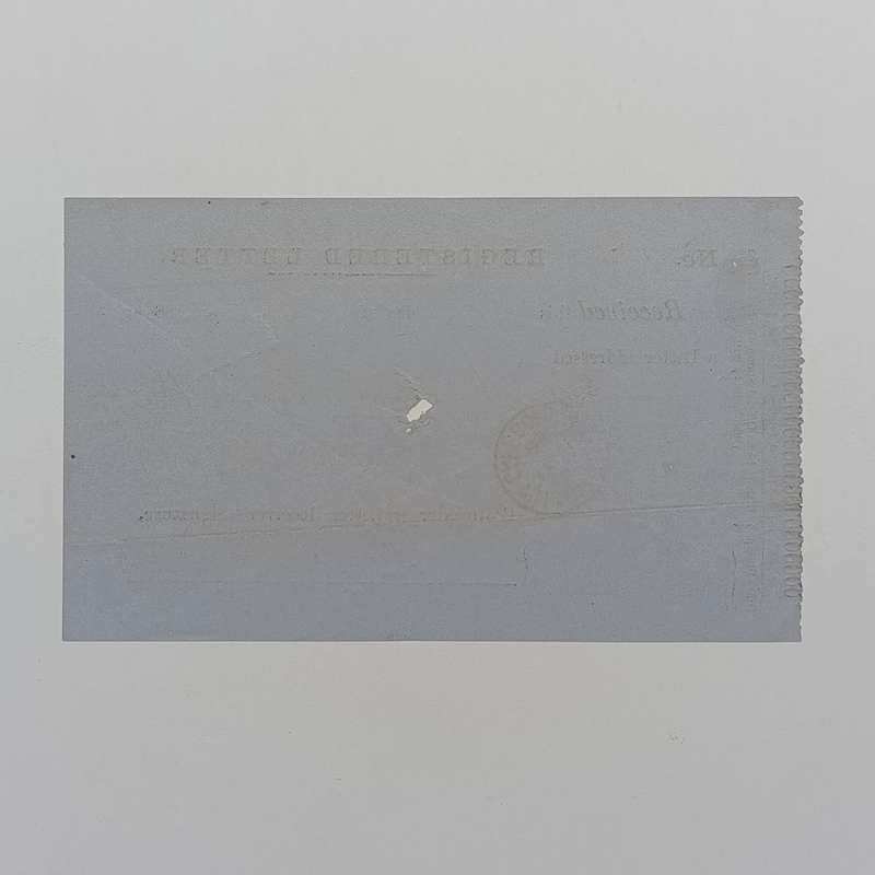 1886 Registered letter receipt, sent from Willowmore to Port Elizabeth