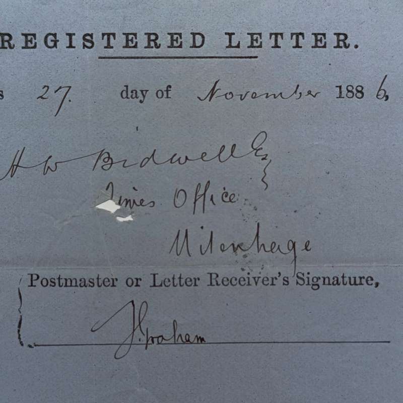 1886 Registered letter receipt - Willowmore to Uitenhage, signed by Postmaster