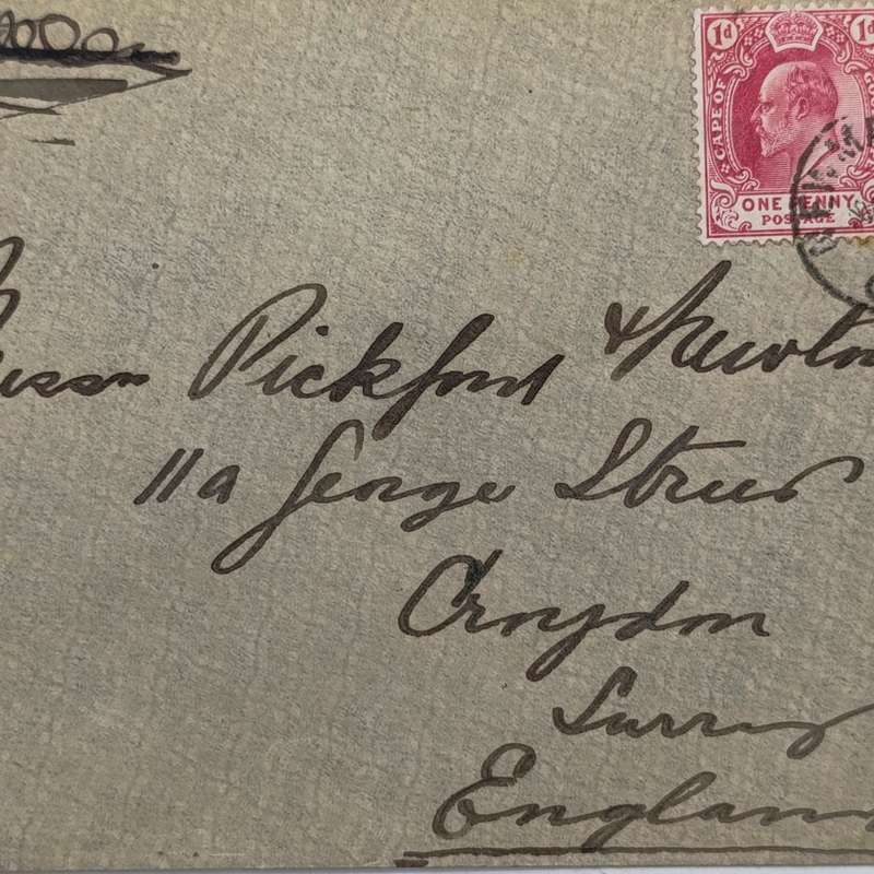 1909 Letter sent from Newmarket, Cape of Good Hope to Surrey, England