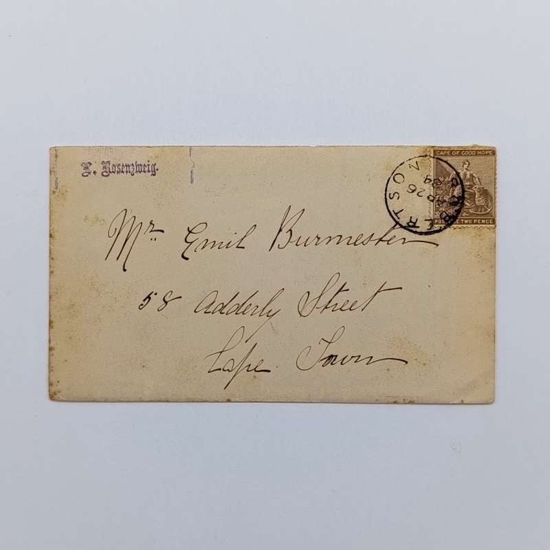 1884 Letter - Robertson to Cape Town sent by L Rosenzweig to E Burmeister