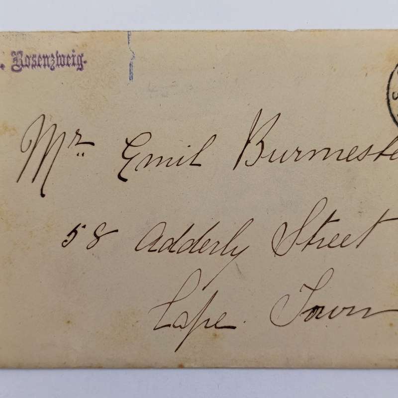 1884 Letter - Robertson to Cape Town sent by L Rosenzweig to E Burmeister