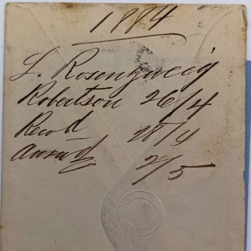 1884 Letter - Robertson to Cape Town sent by L Rosenzweig to E Burmeister