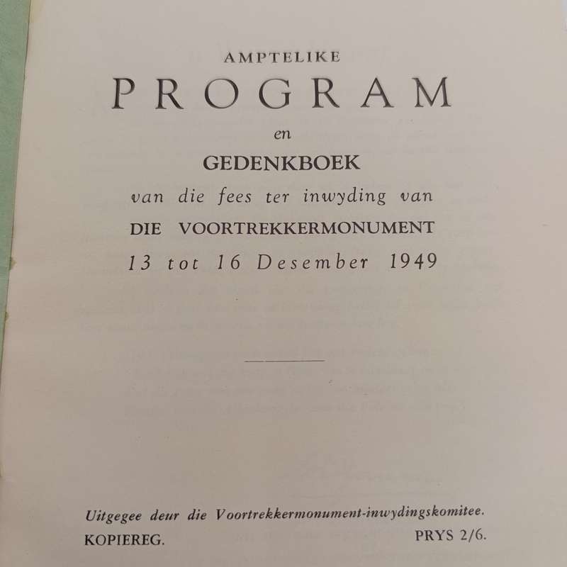 1949 Inwyding van die Voortrekkermonument amptelike program en gedenkboek