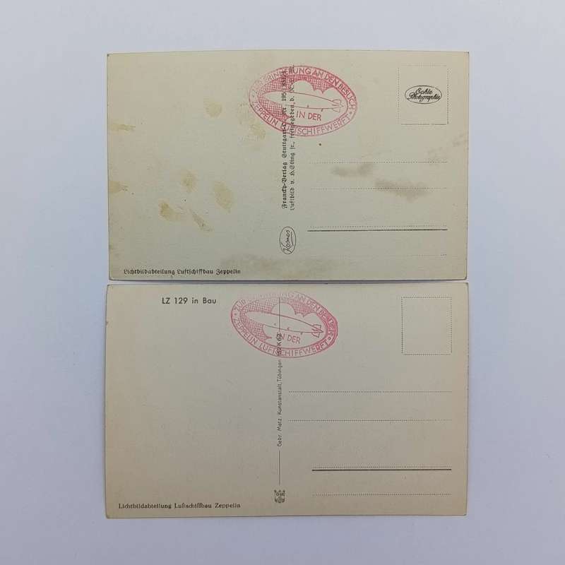 Pair of Zeppelin postcards - Building the Zeppelin, Vissit of Graf Zeppelin