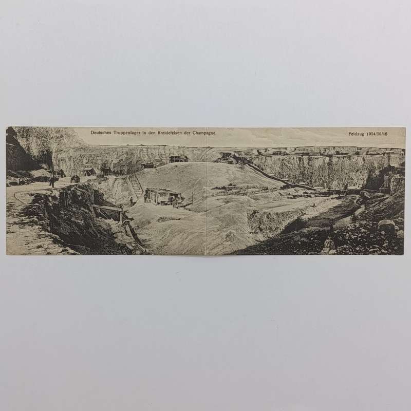 WW1 Field Postcard German troops camp in Champagne - Fold open card unused