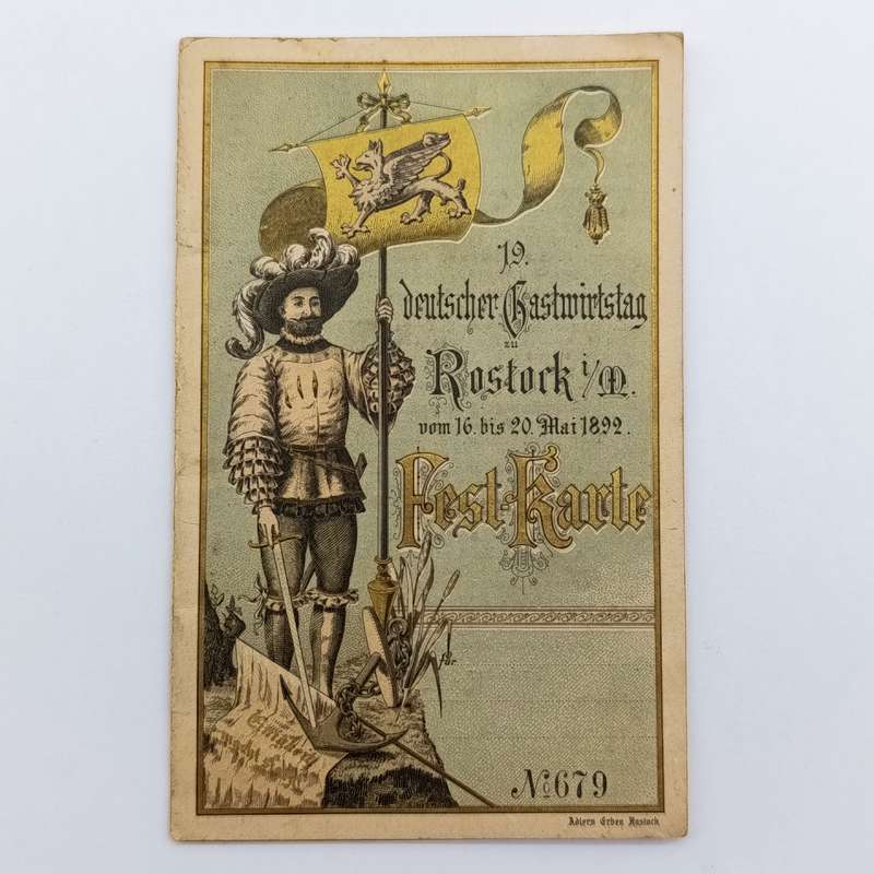1892 German Inkeepers day Celebration card with tickets for the Festive table special trips