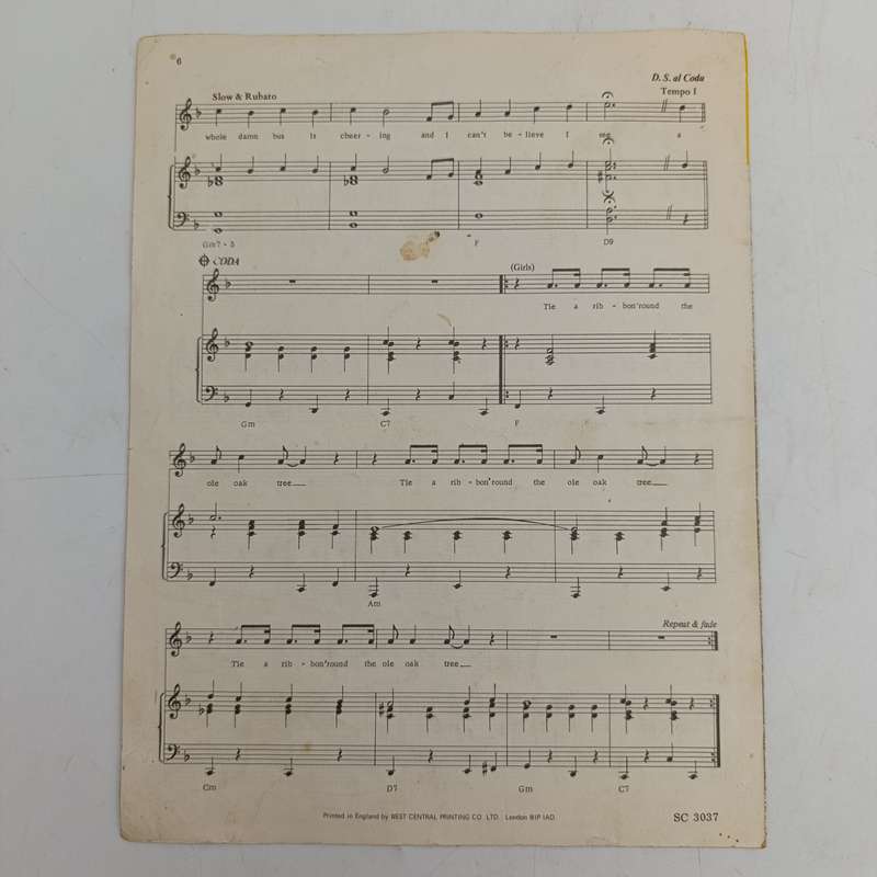 Vintage Music score - Tie a Yellow Ribbon 'Round the Ole oak tree by Dawn and Tony Orlando
