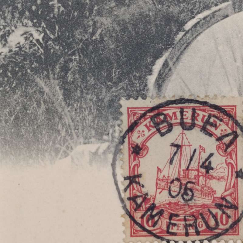 Postcard from Buea Kamerun to Oskarstrom, Sweden 7 April 1905 with cancelled Kamerun stamp