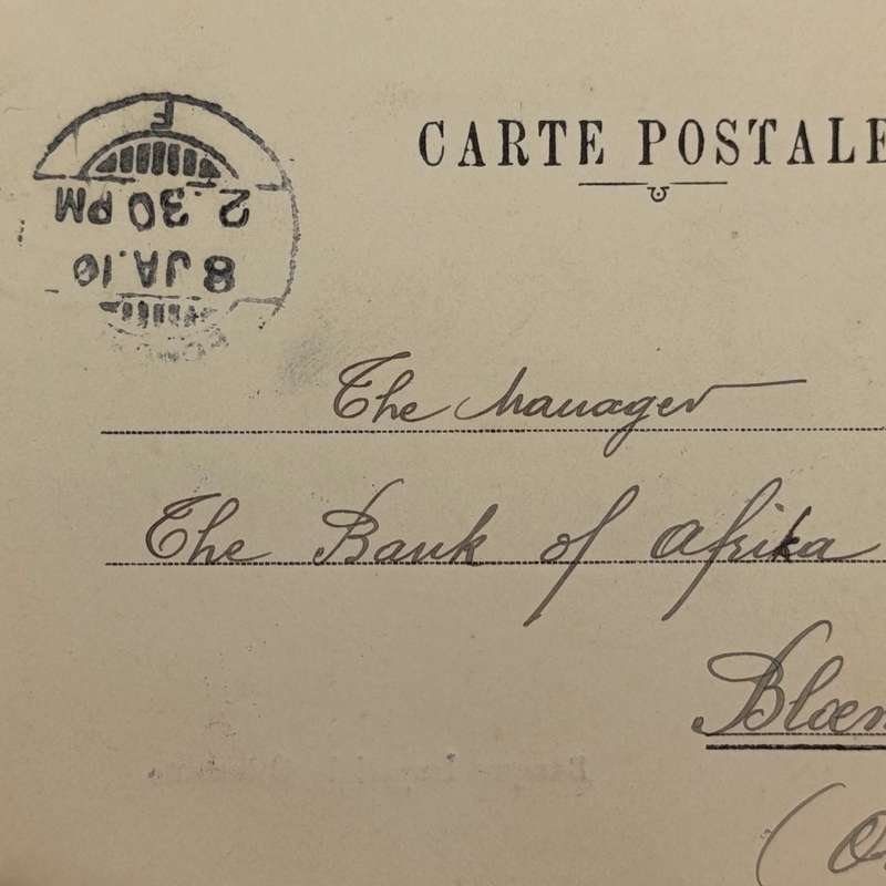 Postcard from Bagdad Iraq to Bloemfontein, South Africa (pre union) posted 8 Jan 1910
