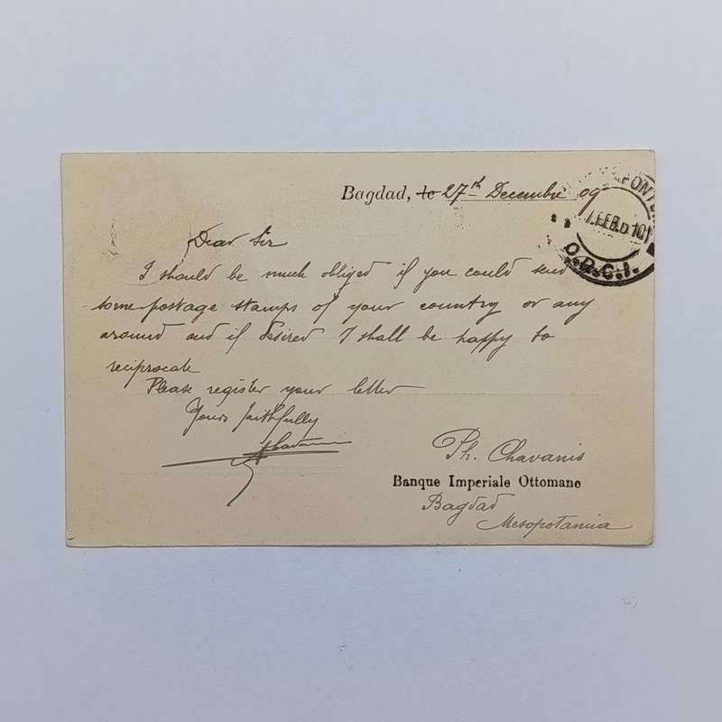 Postcard from Bagdad Iraq to Bloemfontein, South Africa (pre union) posted 8 Jan 1910
