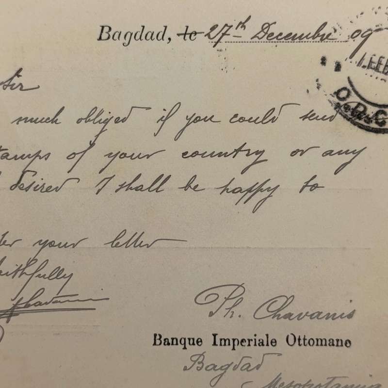 Postcard from Bagdad Iraq to Bloemfontein, South Africa (pre union) posted 8 Jan 1910