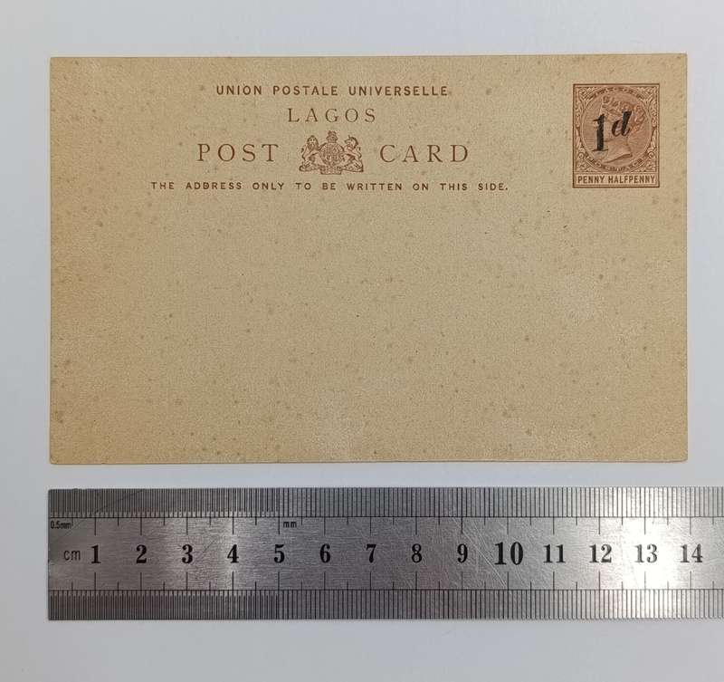 Unused Lagos postcard with pre printed postage halfpenny overprinted 1d