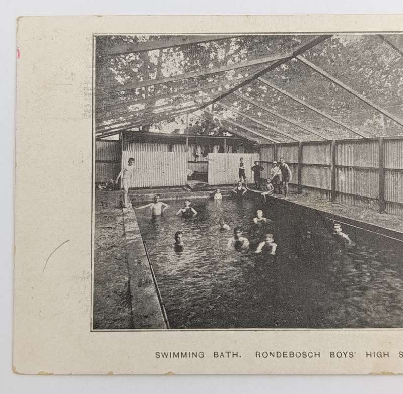 Postcard 1913 with Rondebosch Boys High school picture of swimming baths - posted in Cape Town
