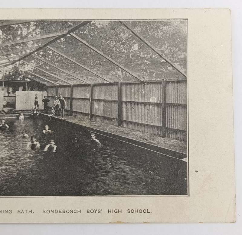 Postcard 1913 with Rondebosch Boys High school picture of swimming baths - posted in Cape Town