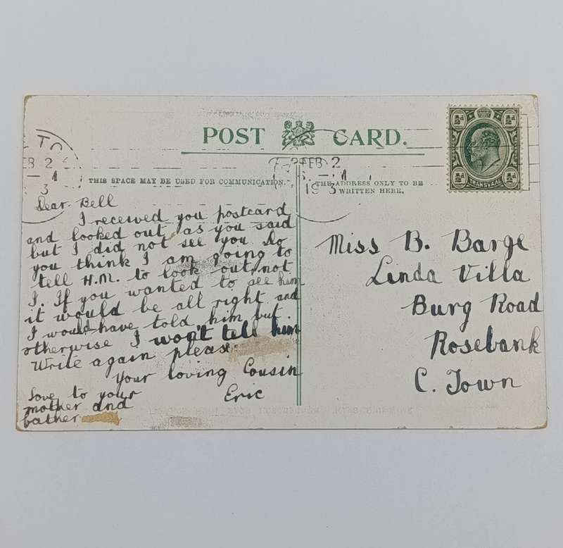 Postcard 1913 with Rondebosch Boys High school picture of swimming baths - posted in Cape Town