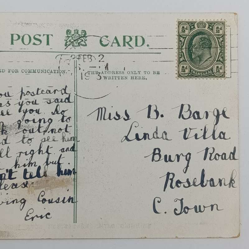 Postcard 1913 with Rondebosch Boys High school picture of swimming baths - posted in Cape Town