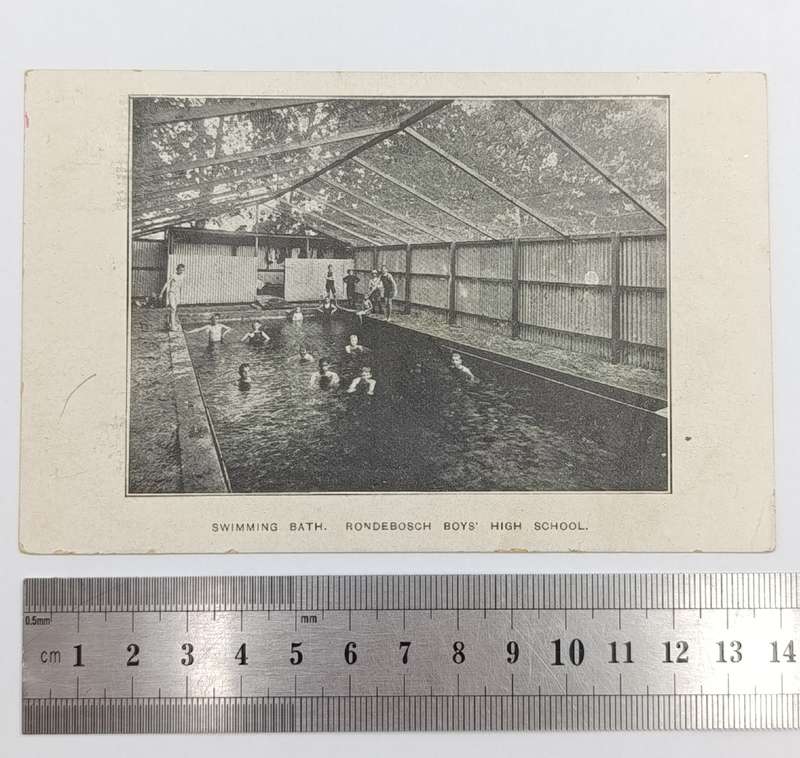 Postcard 1913 with Rondebosch Boys High school picture of swimming baths - posted in Cape Town