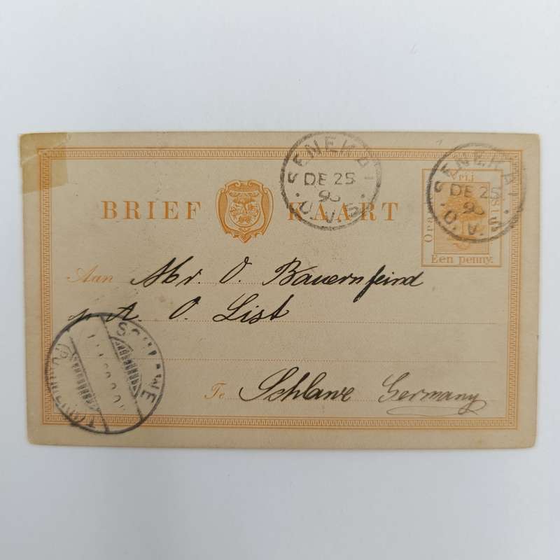 Letter card from Senekal, Freestate to Germany - Posted on Christmas day 1896 - unusual