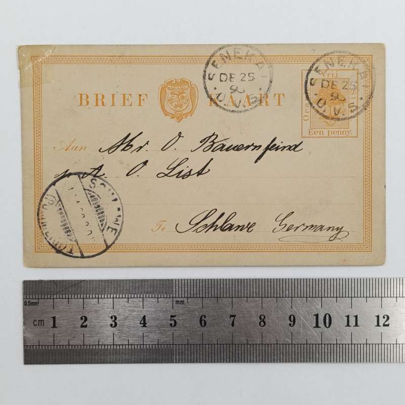 Letter card from Senekal, Freestate to Germany - Posted on Christmas day 1896 - unusual