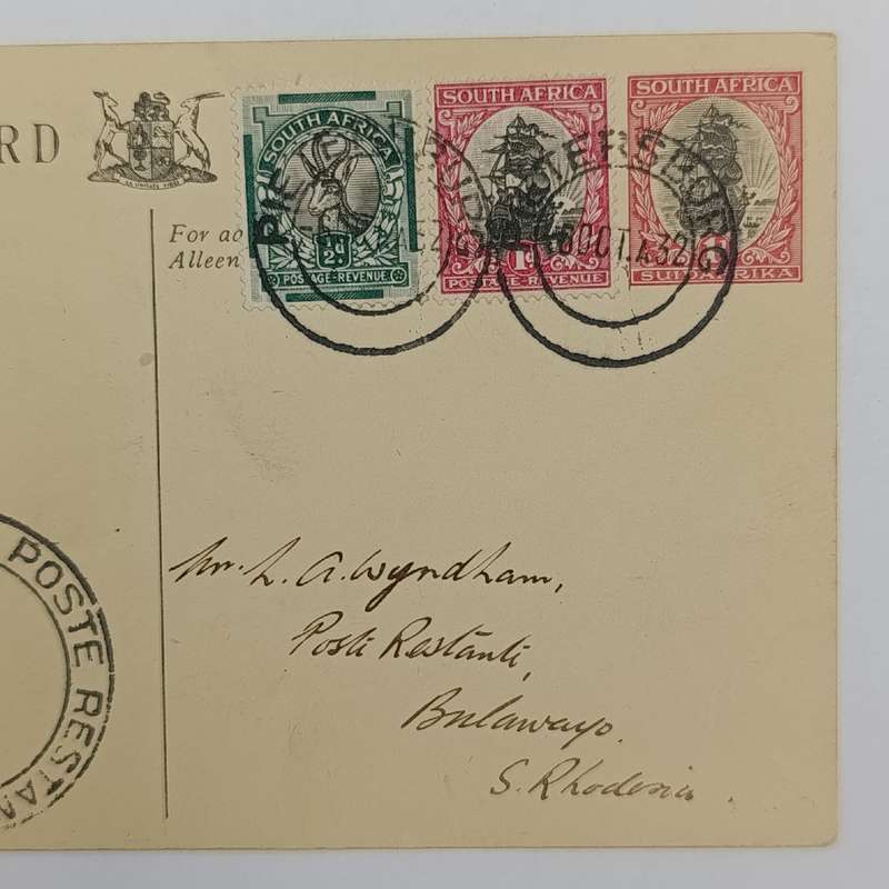 Airmail postcard Pietersburg, South Africa to Bulawayo, Southern Rhodesia posted 6 October 1932