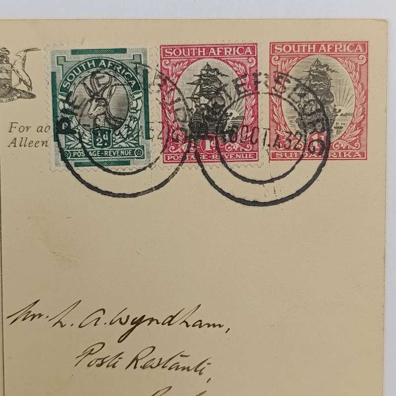 Airmail postcard Pietersburg, South Africa to Bulawayo, Southern Rhodesia posted 6 October 1932