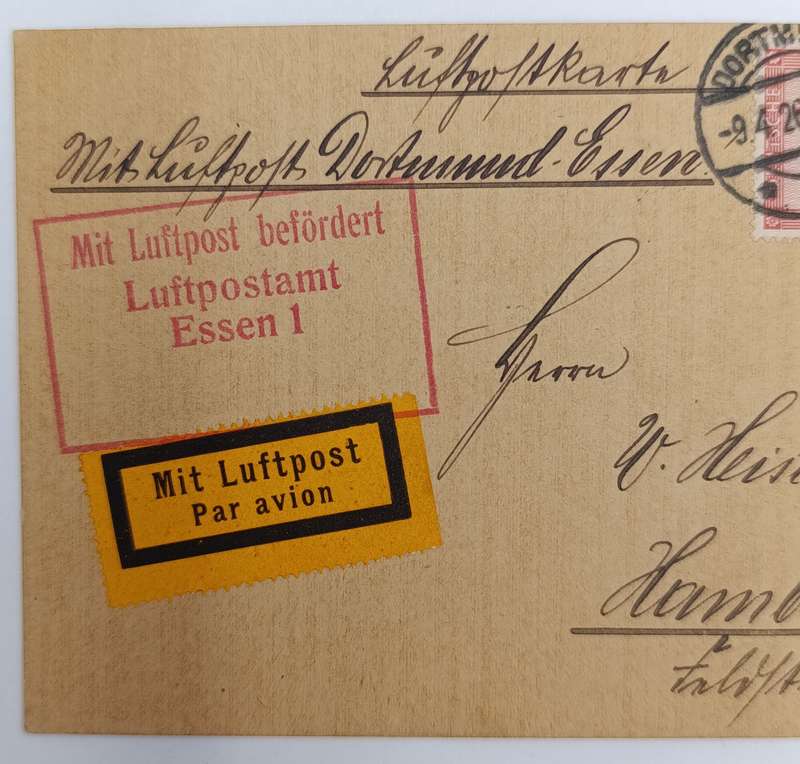 German airmail card flown from Dortmund to Hamborn 9 April 1926