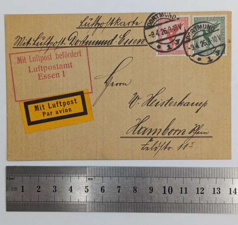 German airmail card flown from Dortmund to Hamborn 9 April 1926