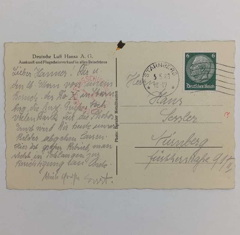 German Lufthansa flown postcard - Flugschiff Do "x" Europaflug 1933 Stormberg to Nurnberg