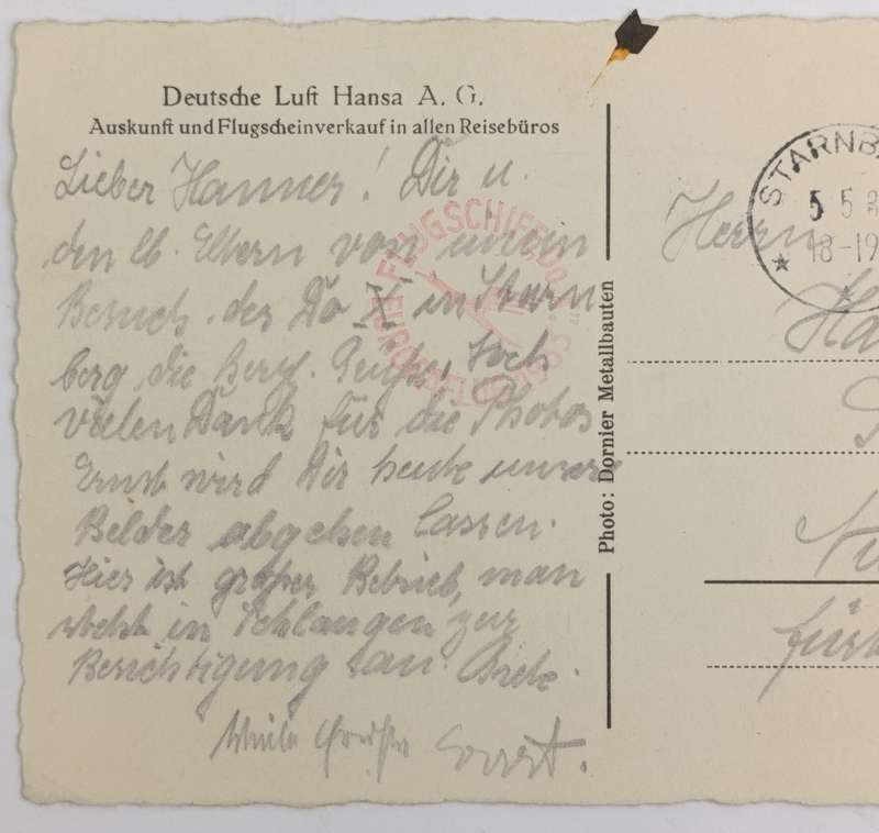 German Lufthansa flown postcard - Flugschiff Do "x" Europaflug 1933 Stormberg to Nurnberg