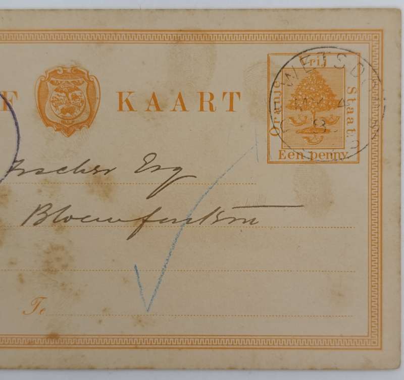 Pre printed Freestate postcard from Dewetsdorp to Bloemfontein