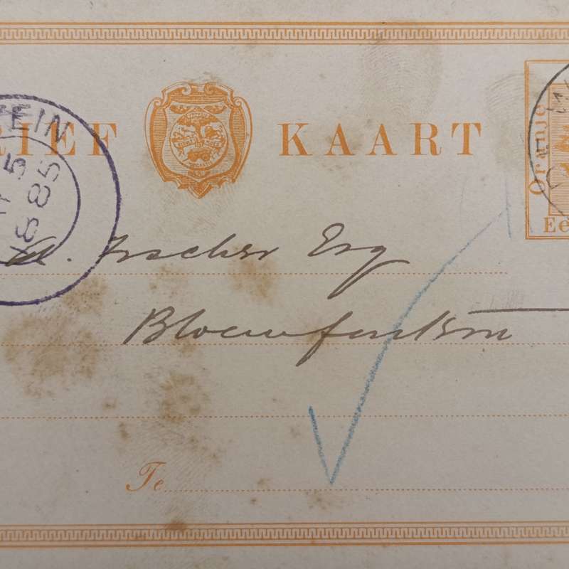 Pre printed Freestate postcard from Dewetsdorp to Bloemfontein