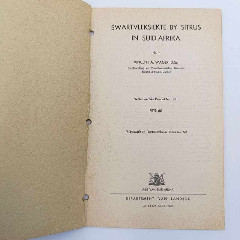 1951 Wetenskaplike pamfelt - Swartvleksiekte by sitrus in Suid-Afrika