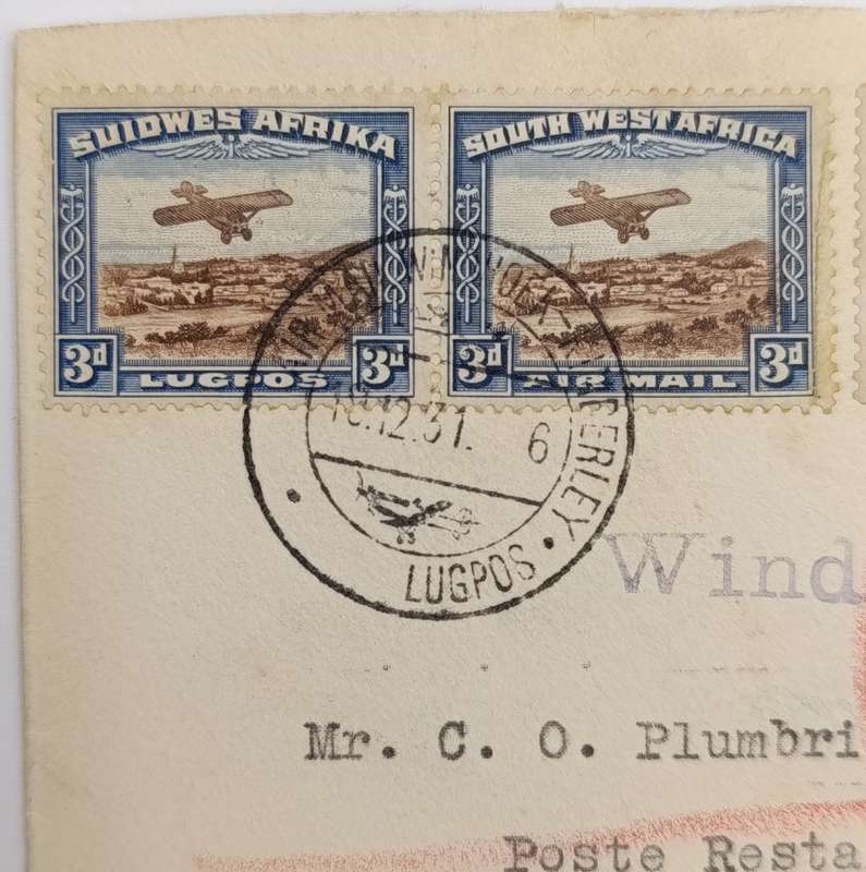 Airmail cover flown Windhoek South West Africa to Cape Town South Africa