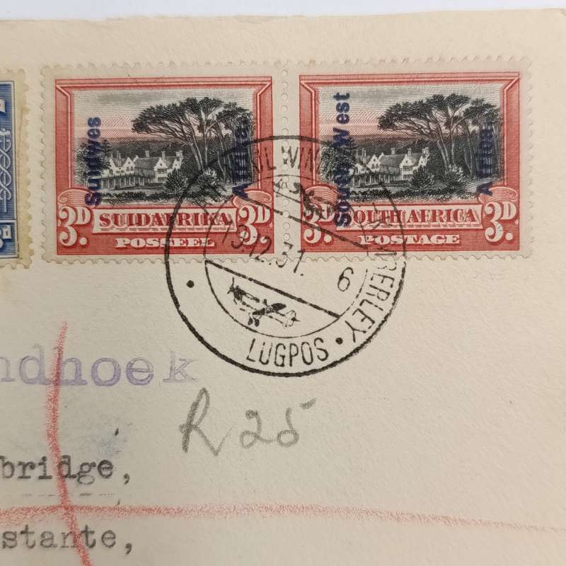 Airmail cover flown Windhoek South West Africa to Cape Town South Africa