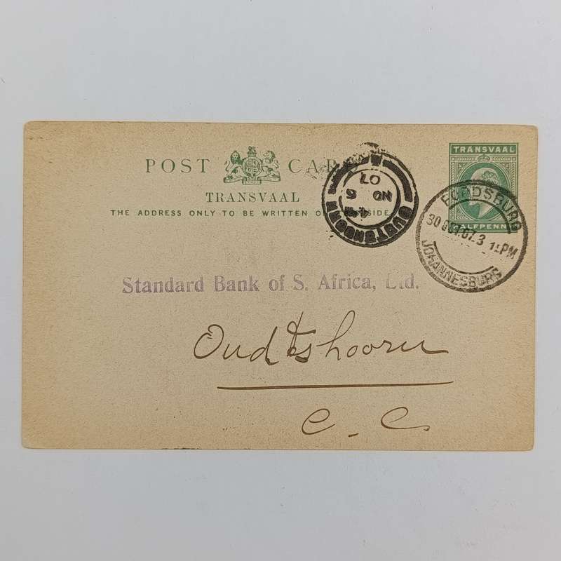 Postcard Fordsburg Transvaal (Johannesburg) to Oudtshoorn Cape colony 30 October 1907