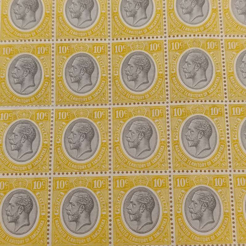 Mandated territory of Tanganyika Edward 7 Kings head block of 51 mint Ten cent stamps