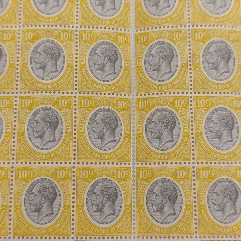 Mandated territory of Tanganyika Edward 7 Kings head block of 51 mint Ten cent stamps