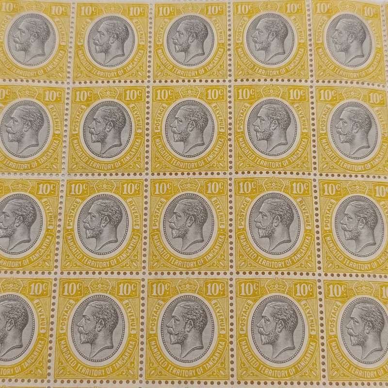 Mandated territory of Tanganyika Edward 7 Kings head block of 51 mint Ten cent stamps