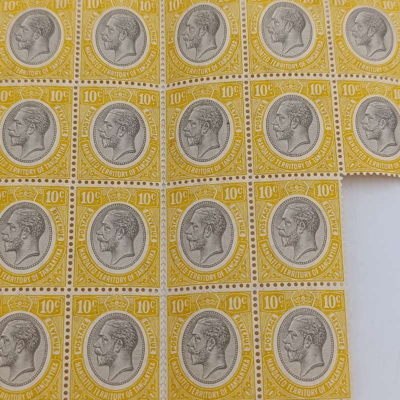 Mandated territory of Tanganyika Edward 7 Kings head block of 51 mint Ten cent stamps