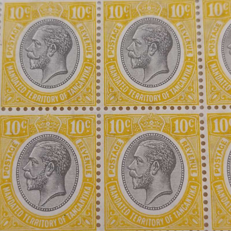 Mandated territory of Tanganyika Edward 7 Kings head block of 51 mint Ten cent stamps