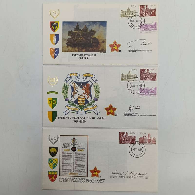 Lot of 3 SADF regimental / commando postal cover - signed by officers commanding