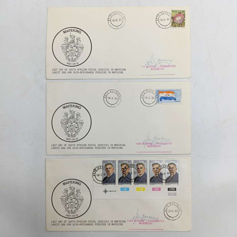 Lot of 3 last day of South African postal services in Mafeking postal covers