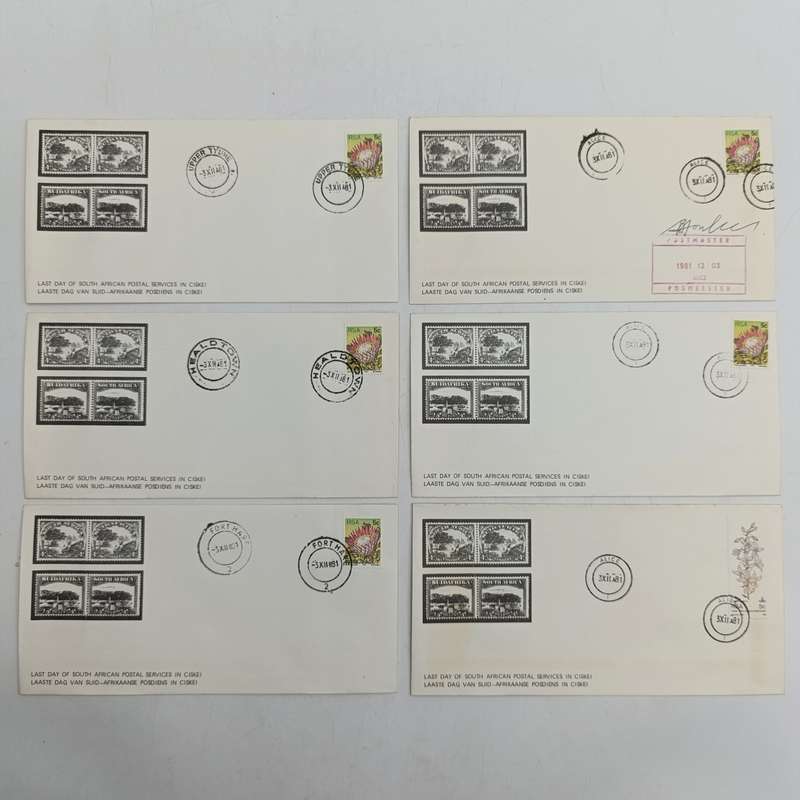 Lot of 6 different last day of South Africa postal services in Ciskei covers - all different