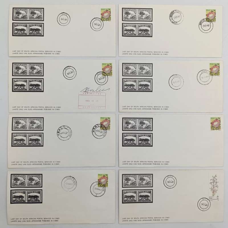 Lot of 8 covers - Last day South Africa postal services in Ciskei all different