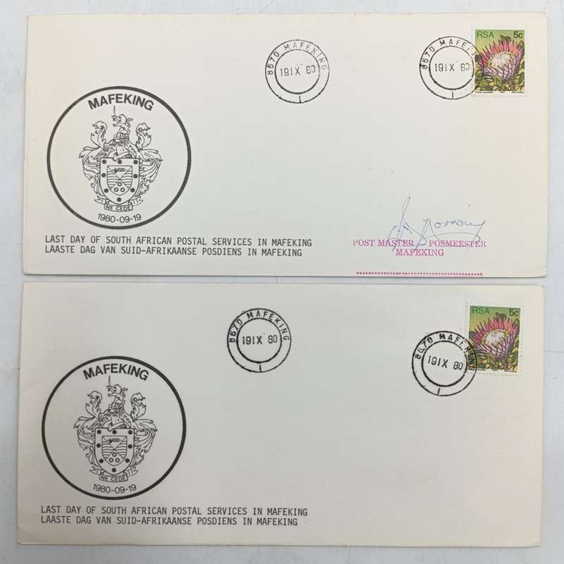 Pair of postal covers Last day of South Africa postal services in Mafeking