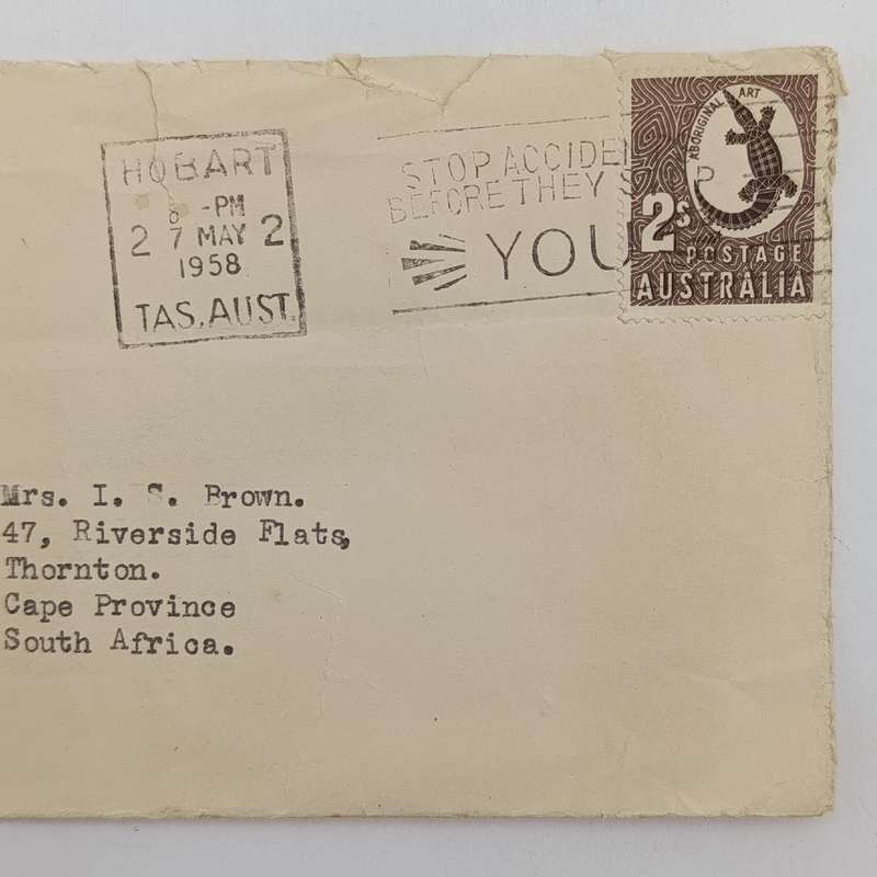 Postal History 1958 letter from Hobart, Australia to Thornton