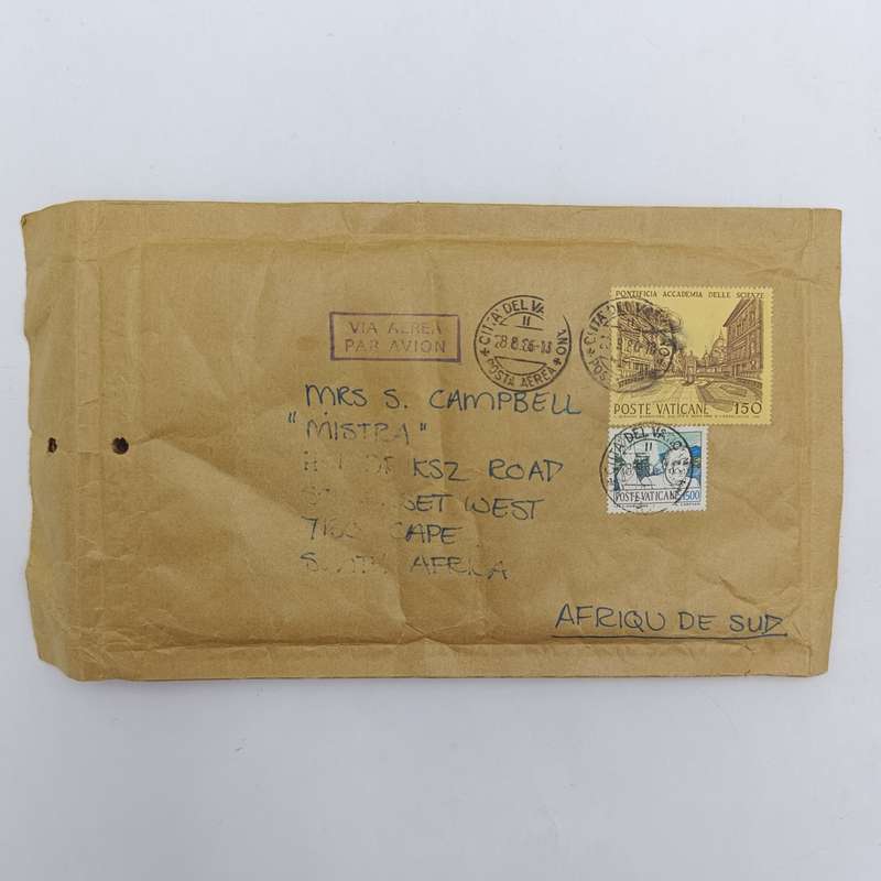 Vatican City postal cover to Somerset West South Africa 28 August 1986 cancellations