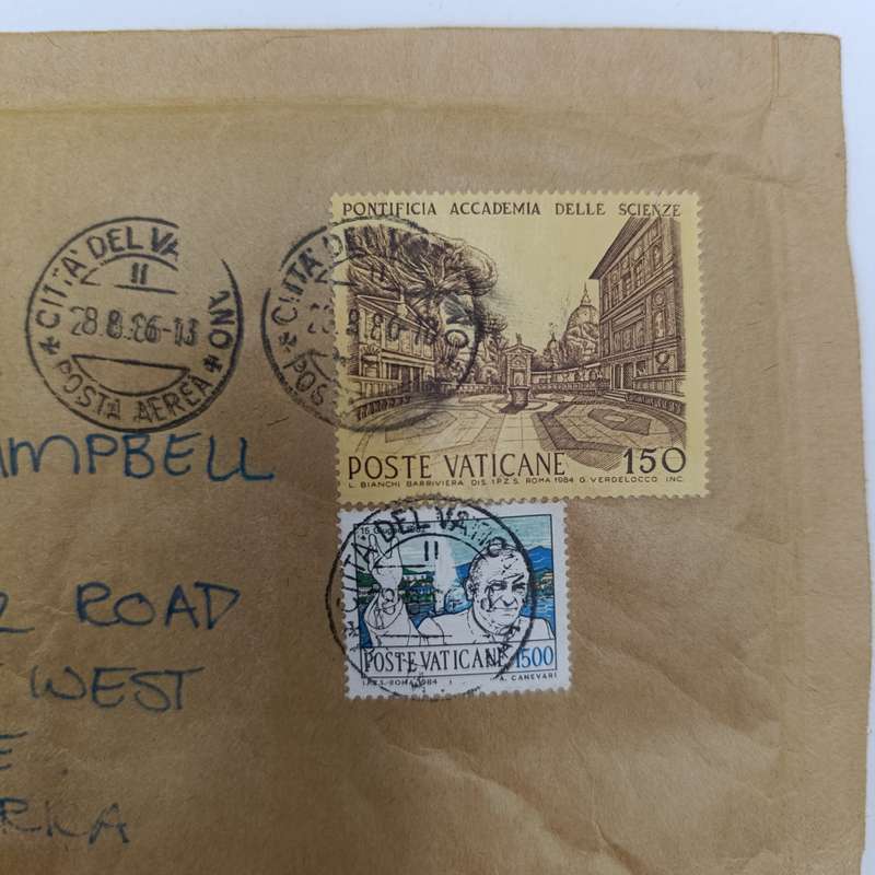 Vatican City postal cover to Somerset West South Africa 28 August 1986 cancellations