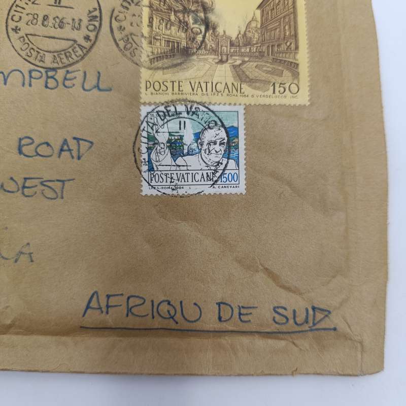Vatican City postal cover to Somerset West South Africa 28 August 1986 cancellations