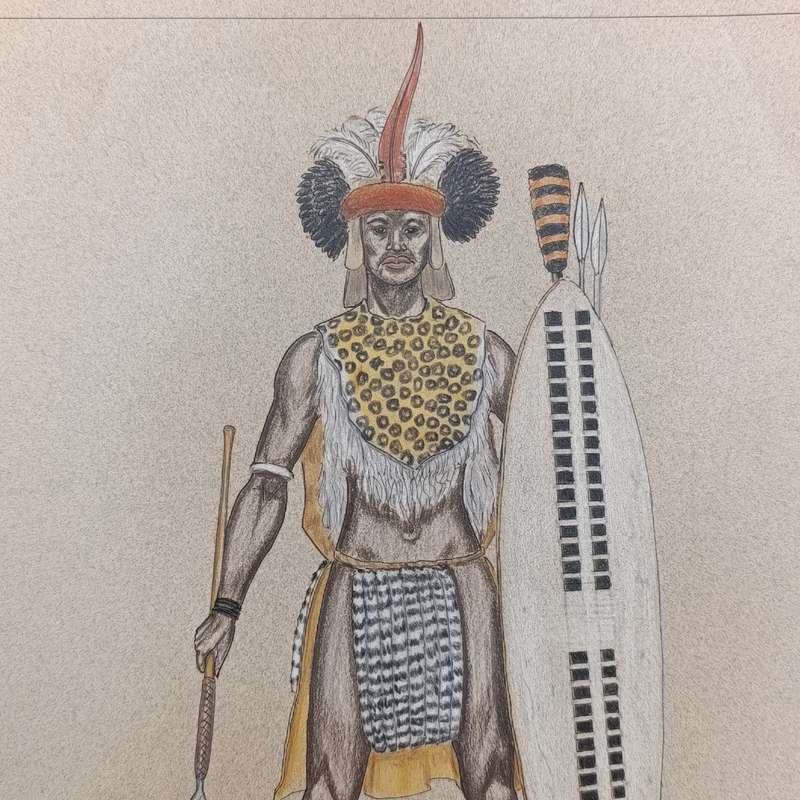 Original drawing of Zulu Warrior in 1993 by Andy May